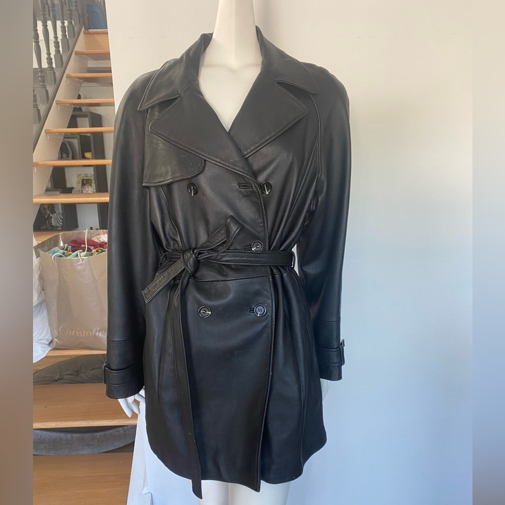 Vintage leather trench coat 3/4 length size 14
